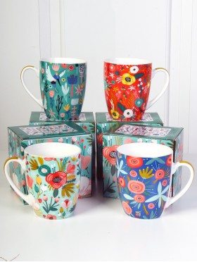 Flower Print Mug Set (set of 4) 350ml (12oz)